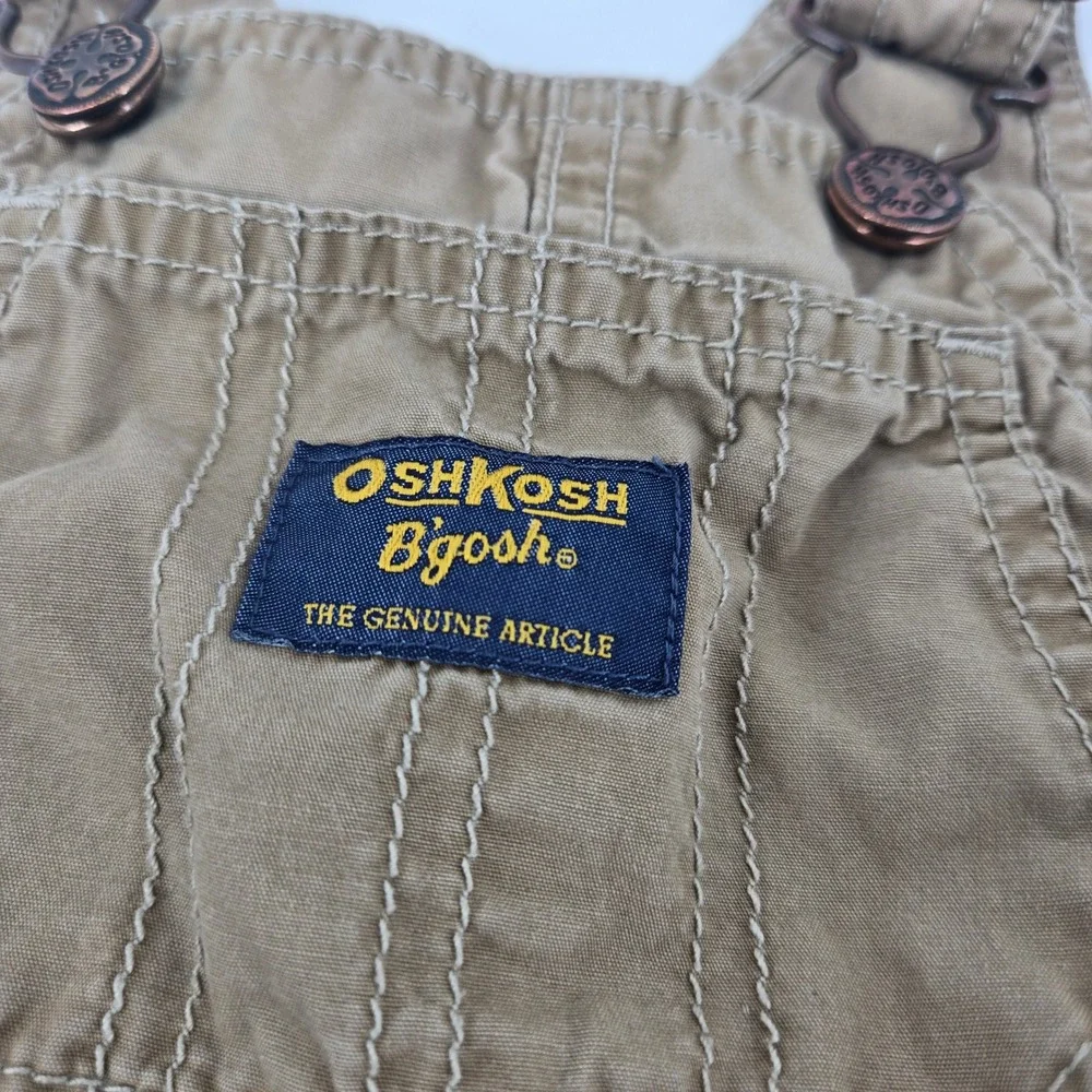 OshKosh B'gosh Baby Boy 6M Khaki Canvas‎ Shortalls Blue Crab Patch GUC